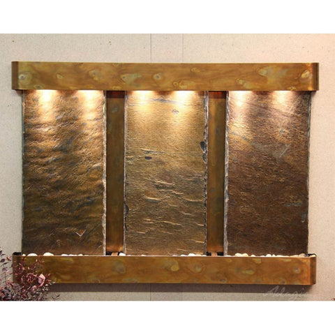 Adagio Water Features Olympus Falls Wall Fountain With Soft Lighting-Multi-Color Slate-Rustic Copper-Rounded
