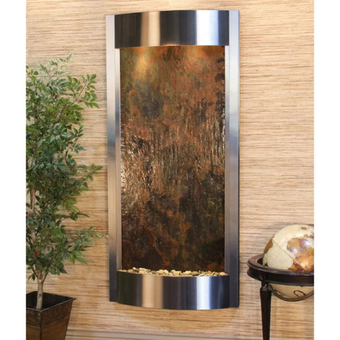 Adagio Water Features Pacifica Waters Wall Fountain With Globe Decor and Plants-Multi-Color Feather Stone-Stainless Steel