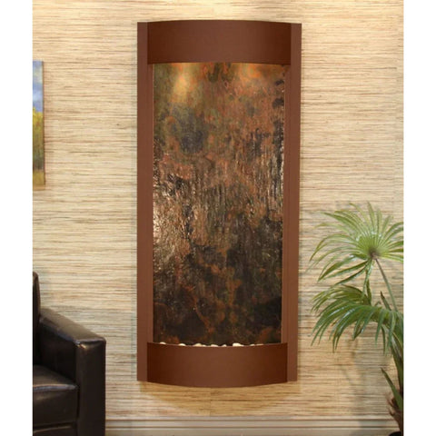 Adagio Water Features Pacifica Waters Wall Fountain With Green Plant-Black Feather Stone-Woodland Brown