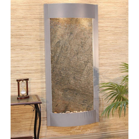 Adagio Water Features Pacifica Waters Wall Fountain With Hourglass Decor-Green Feather Stone-Silver Metallic (1)