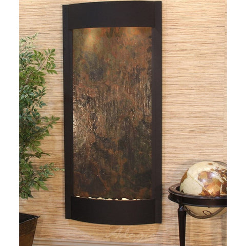 Adagio Water Features Pacifica Waters Wall Fountain With World Globe Decor and Plants-Multi-Color Feather Stone-Textured Black