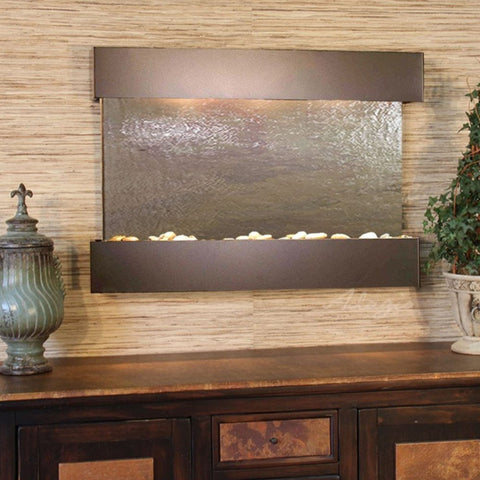 Adagio Water Features Reflection Creek Wall Fountain With Decorative Urns And Plants-Multi-Color Feather Stone-Antique Bronze