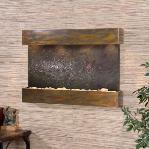 Adagio Water Features Reflection Creek Wall Fountain With Green Leaves-Multi-Color Feather Stone-Rustic Copper