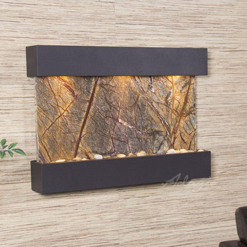 Adagio Water Features Reflection Creek Wall Fountain With Green Leaves-Rainforest Brown Marble-Antique Bronze