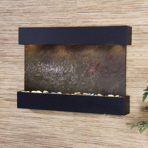 Adagio Water Features Reflection Creek Wall Fountain With Leaves-Multi-Color Feather Stone-Textured Black