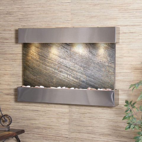 Adagio Water Features Reflection Creek Wall Fountain With Neutral Wall and Leaves