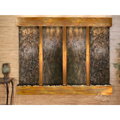 Adagio Water Features Regal Falls Wall Fountain Green Slate-Rustic Copper-Squared-White