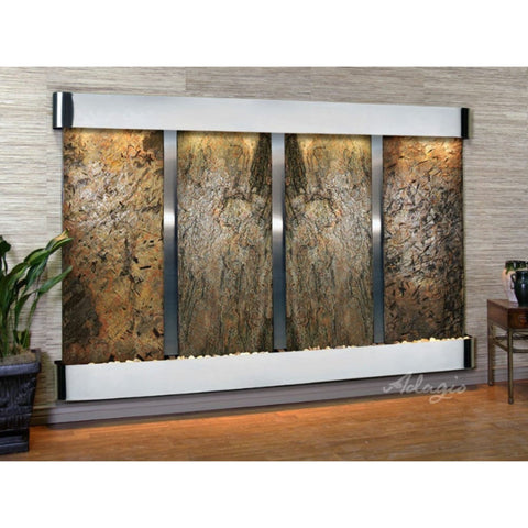 Adagio Water Features Regal Falls Wall Fountain Green Slate-Stainless Steel-Rounded-White