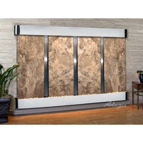 Adagio Water Features Regal Falls Wall Fountain Magnifico Travertine-Stainless Steel-Rounded-White