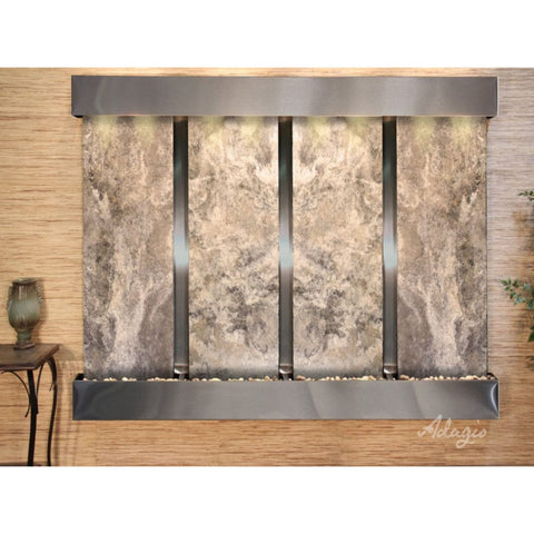 Adagio Water Features Regal Falls Wall Fountain Magnifico Travertine-Stainless Steel-Squared-White