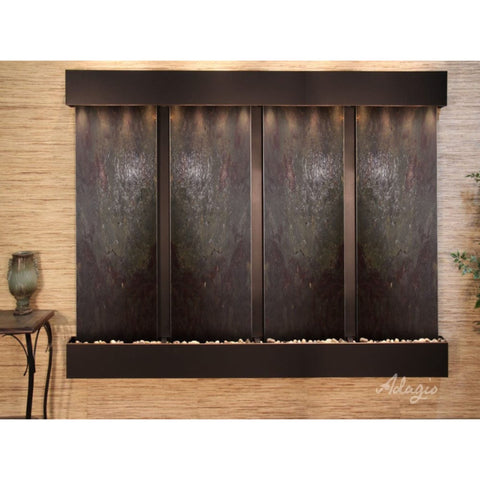 Adagio Water Features Regal Falls Wall Fountain Multi-Color Feather Stone-Blackened Copper-Squared-White