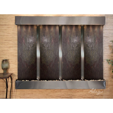 Adagio Water Features Regal Falls Wall Fountain Multi-Color Feather Stone-Stainless Steel-Squared-White