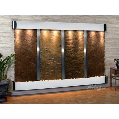 Adagio Water Features Regal Falls Wall Fountain Multi-Color Slate-Stainless Steel-Rounded-White