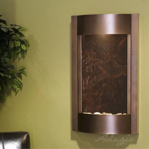 Adagio Water Features Serene Waters Wall Fountain With Green Leaves-Multi-Color Feather Stone-Copper Vein-White