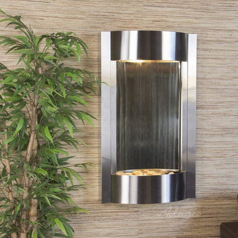 Adagio Water Features Serene Waters Wall Fountain With Neutral Wall Accent Silver Mirror-Stainless Steel-White