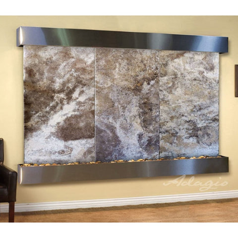 Adagio Water Features Solitude River Three Panel Wall Fountain Magnifico Travertine-Stainless Steel-Squared-White