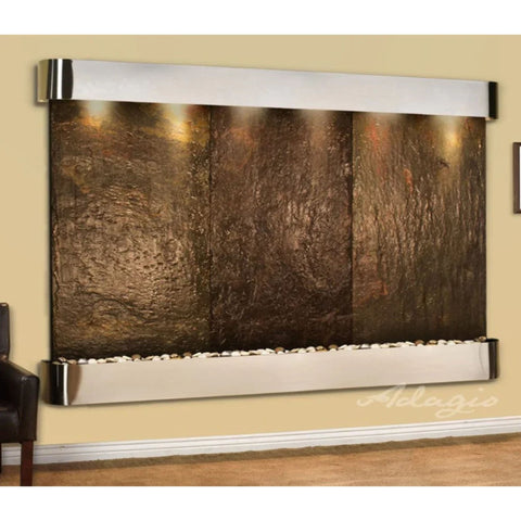 Adagio Water Features Solitude River Three Panel Wall Fountain Multi-Color Slate-Stainless Steel-Rounded-White