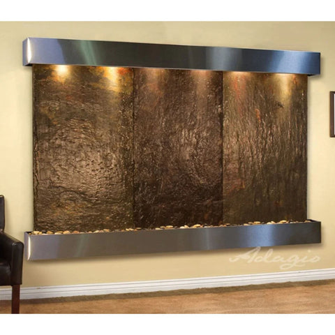 Adagio Water Features Solitude River Three Panel Wall Fountain Multi-Color Slate-Stainless Steel-Squared-White