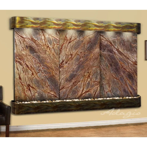 Adagio Water Features Solitude River Three Panel Wall Fountain Rainforest Brown Marble-Rustic Copper-Rounded-White With Leather Chair