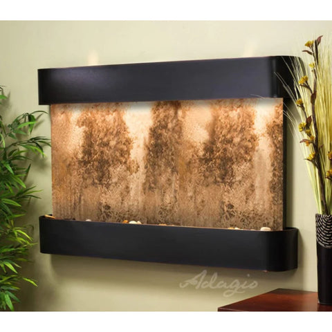 Adagio Water Features Sunrise Springs Wall Fountain With Greenish Wall Color and a Green Leaves