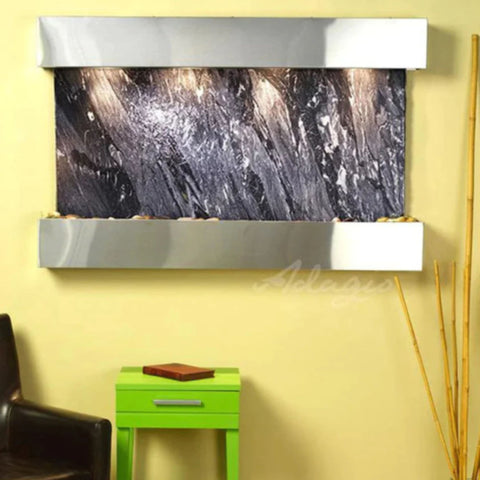 Adagio Water Features Sunrise Springs Wall Fountain With Leather Chair and Bamboo Sticks