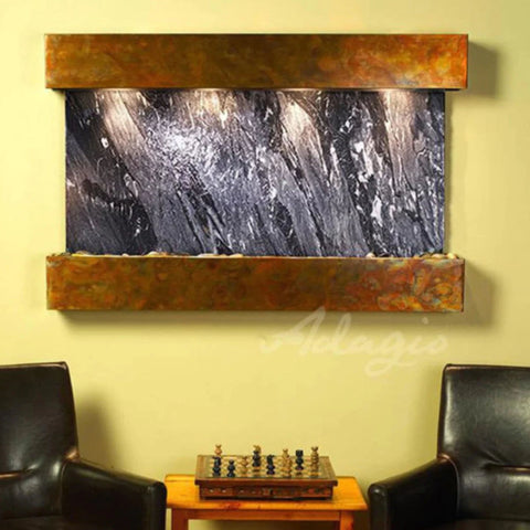 Adagio Water Features Sunrise Springs Wall Fountain With Leather Chairs and Game Table