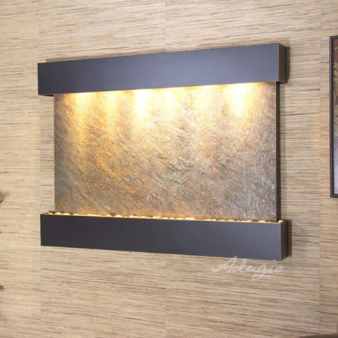 Adagio Water Features Teton Falls Wall Fountain With Soft Lighting And Texture