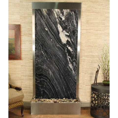 Adagio Water Features Tranquil River Floor Fountain - Rear Mount With Round Table and a Couch-Rainforest Green Marble Antique Bronze