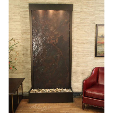 Adagio Water Features Tranquil River Floor Fountain - Rear Mount With Small Table and a Couch-Multi-Color Feather Stone Antique Bronze White