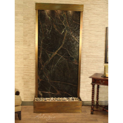 Adagio Water Features Tranquil River Floor Fountain - Rear Mount With Small Table and a Couch-Rainforest Green Marble Antique Bronze