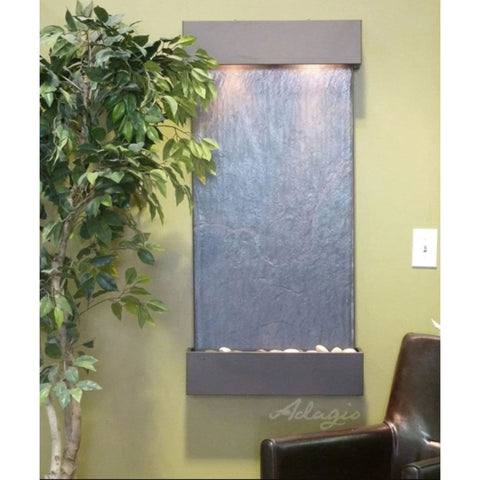 Adagio Water Features Whispering Creek Wall Fountain Black Feather Stone Silver Metallic White
