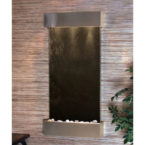 Adagio Water Features Whispering Creek Wall Fountain Black Feather Stone Stainless Steel White