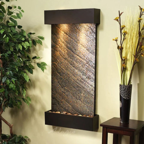 Adagio Water Features Whispering Creek Wall Fountain Green Feather Stone Antique Bronze White