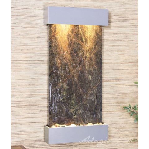 Adagio Whispering Creek Indoor Water Feature Wall Fountain Rainforest Green Marble Silver Metallic White