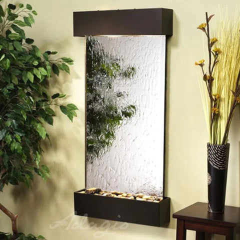 Adagio Whispering Creek Modern Wall Water Fountain Silver Mirror Antique Bronze White Side View