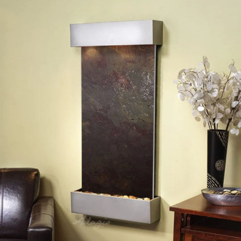 Adagio Whispering Creek Wall Fountain Multi-Color Feather Stone Silver Metallic White