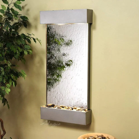 Adagio Whispering Creek Wall Fountain for Home or Office Silver Mirror Silver Metallic White