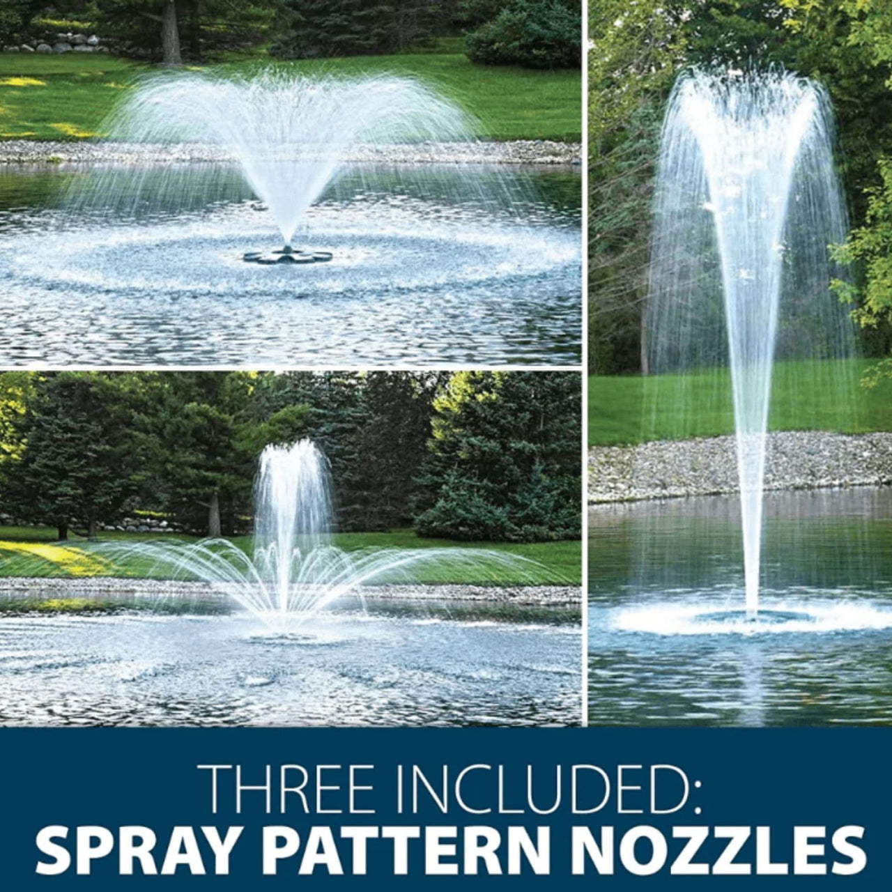 Airmax PondSeries Pond Fountain Three Spray Pattern Nozzles Display