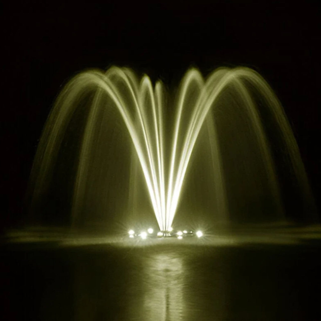 Airmax PondSeries Pond Fountain With Yellow LED Light At Night