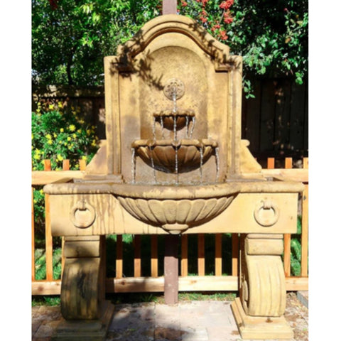 Anduze Tall Wall Fountain Configured For Spout With Wood Fence Background