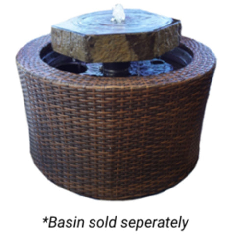 Anjon Round Birdbath Basalt Fountain Plain White Background