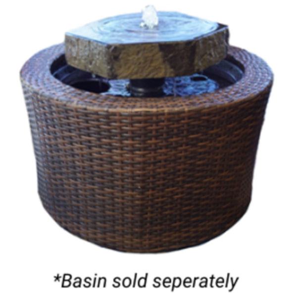 Anjon Round Birdbath Basalt Fountain Plain White Background
