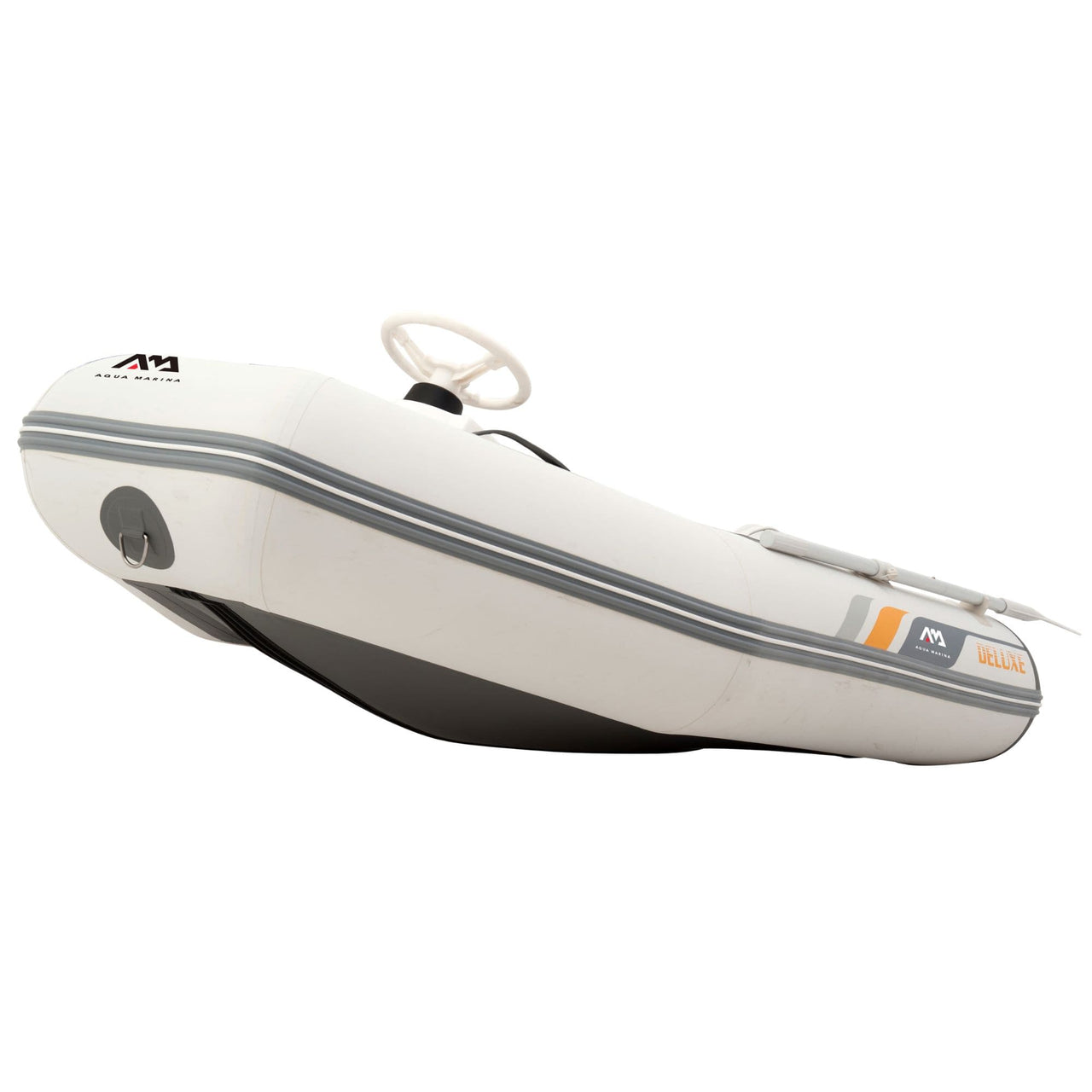 Aqua Marina A-Deluxe Inflatable Speed Boat Showing the Side and Front of the Boat