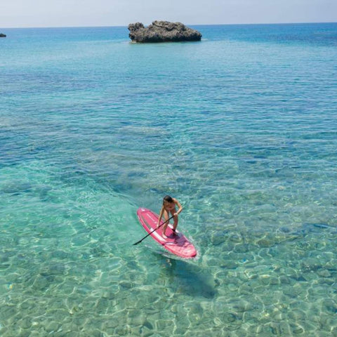 Aqua Marina Coral Raspberry Girl Paddling in Shallow Water