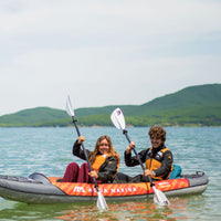 Thumbnail for Aqua Marina Memba 390 With A Man And Woman Synchronized Paddling On Calm Water