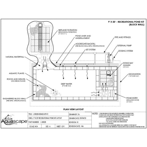 Aquascape Recreational Pond Kit 9 x 20 Plan View Layout