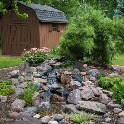Aquascape Small Pondless Waterfall Kit Backyard Waterfall With Shed And Trees