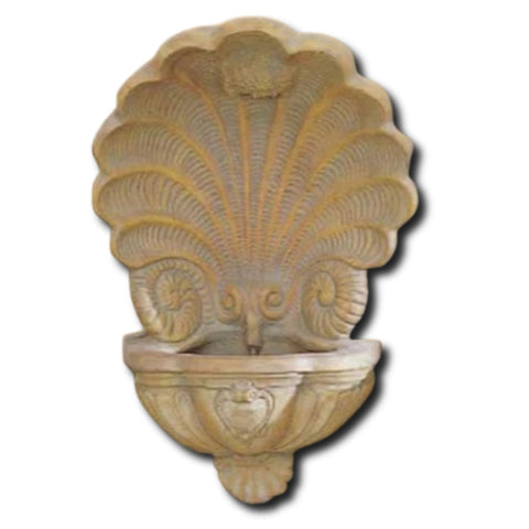 Barocco Shell Wall Fountain With Plain White Background