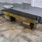 Basalt 72 Garden Bench Placed On Brown Tile With Gray Floor