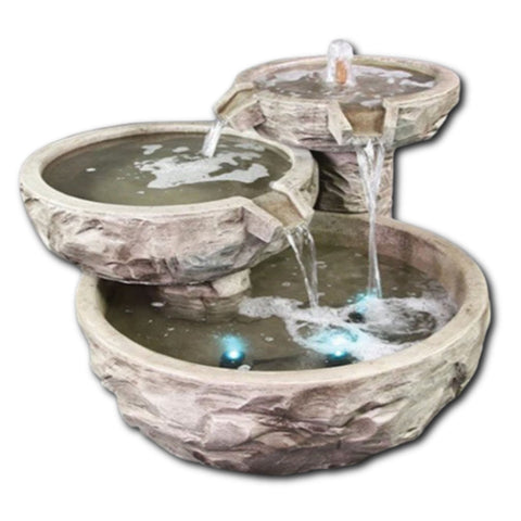 Basalt Triple Cascade Fountain With Plain White Background